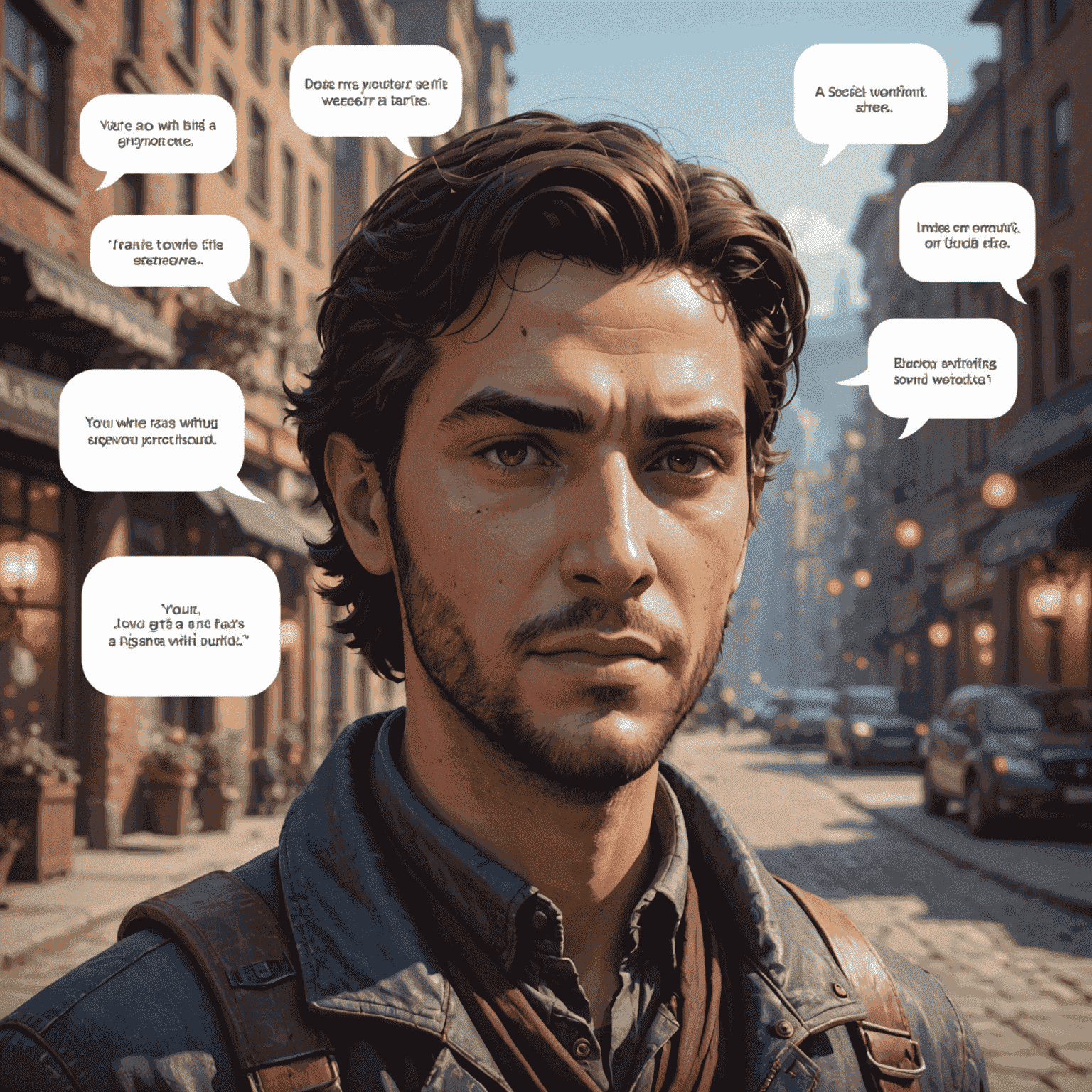 An AI-powered NPC in a mobile game, showing dynamic facial expressions and speech bubbles with personalized dialogue